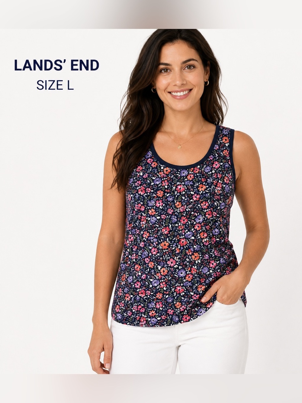 LANDS END Floral casual comfort summer style Women's Top - Multicolor/size L